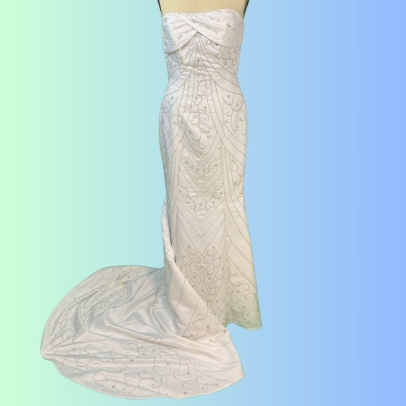 WEDDING DRESS SIZE 10, WHITE SATIN, BEADED - Picture 5 of 5